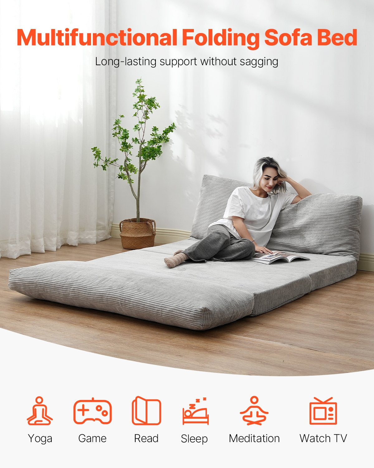 VEVOR Folding Sofa Bed Foldable Couch Bed with Washable Cover Dark Grey (Full)