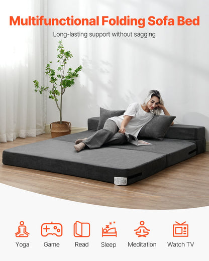 VEVOR Folding Sofa Bed 3-in-1 Foldable Couch Bed with 2 Pillows Dark Grey Queen