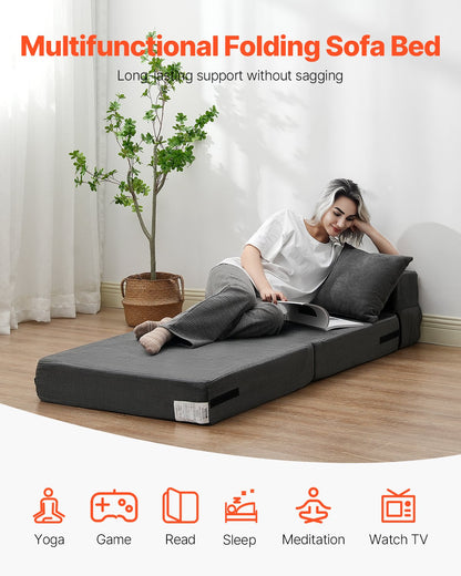 VEVOR Folding Sofa Bed 3-in-1 Foldable Couch Bed with 2 Pillows Dark Grey Single