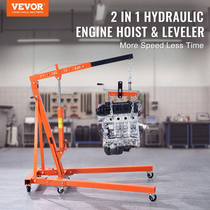 Hydraulic Engine Hoist with Lever, 2 Ton Heavy-duty Foldable Shop Crane
