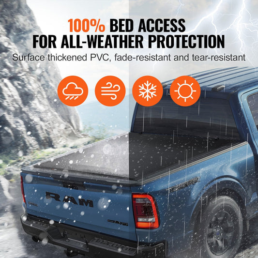 Quad-Fold Truck Bed Cover for 2002-2024 Dodge Ram 1500, Heavy-Duty PVC