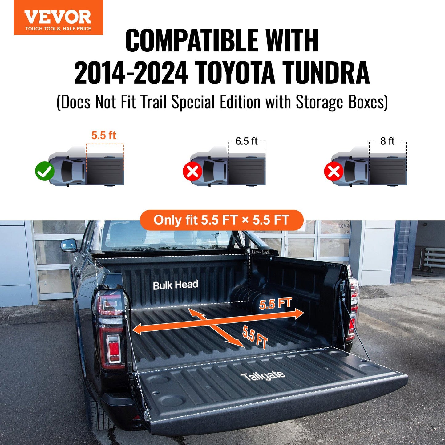 VEVOR Tri-Fold Truck Bed Tonneau Cover, Compatible with 2014-2024 Toyota Tundra