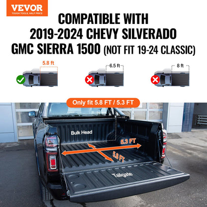 VEVOR Tri-Fold Truck Bed Tonneau Cover, Compatible with 2019-2024 Chevy Silverado