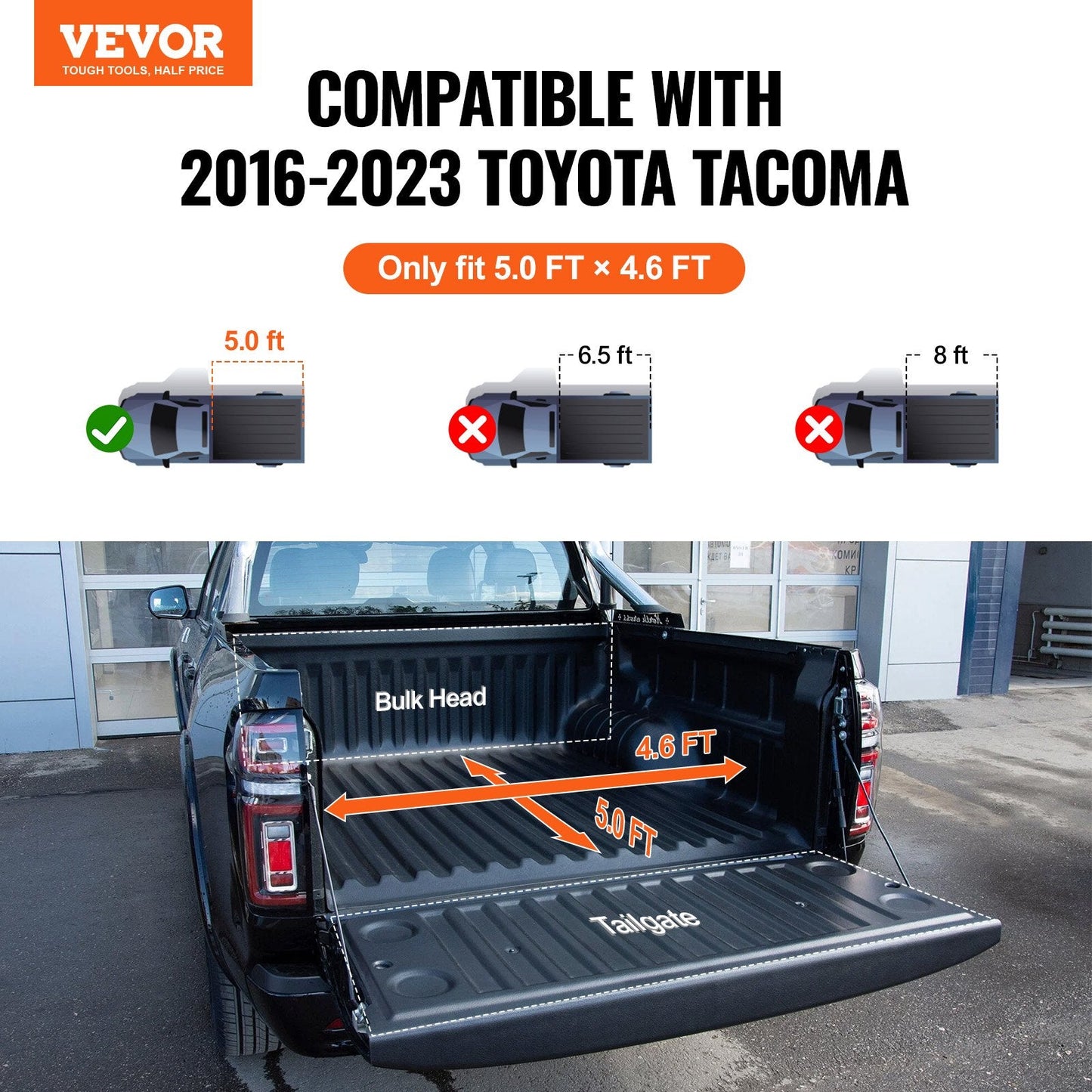 Tri-Fold Truck Bed Cover for Toyota Tacoma 2016-2023, 1.5m Bed, 181kg Capacity