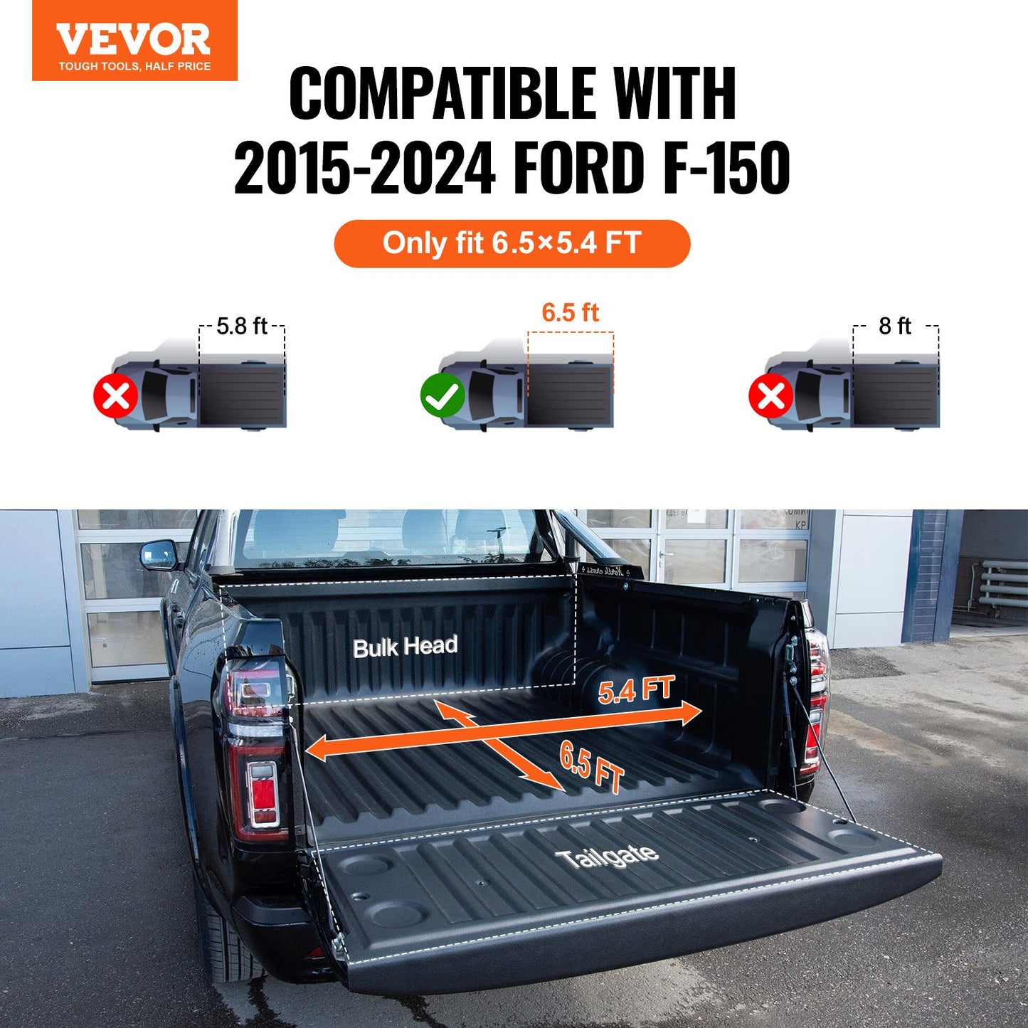 VEVOR Tri-Fold Truck Bed Tonneau Cover, Compatible with 2015-2024 Ford F-150, 2004