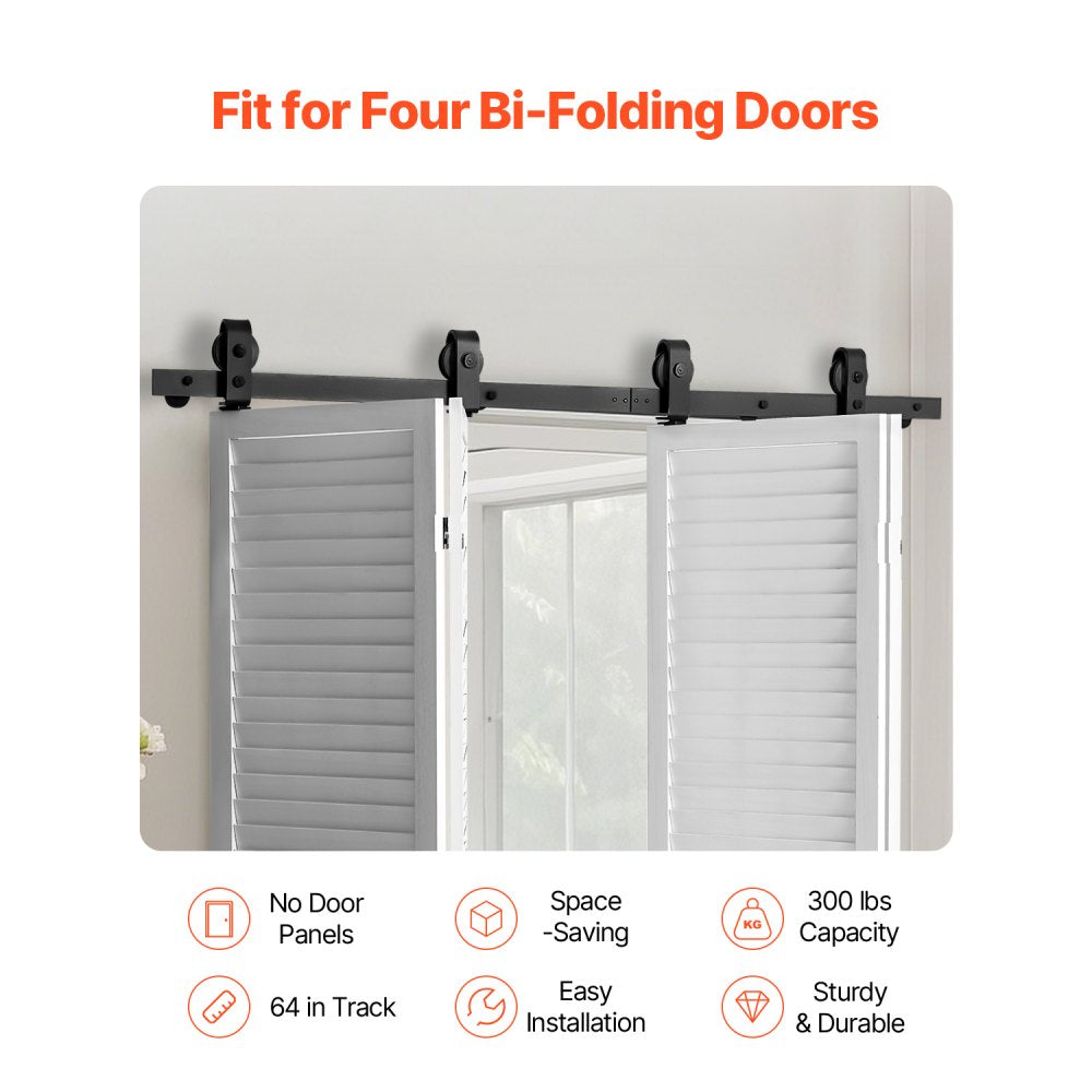 VEVOR Bi-Folding Sliding Barn Door Hardware Track Kit 64" for Four 15" Doors