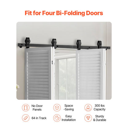 VEVOR Bi-Folding Sliding Barn Door Hardware Track Kit 64" for Four 15" Doors