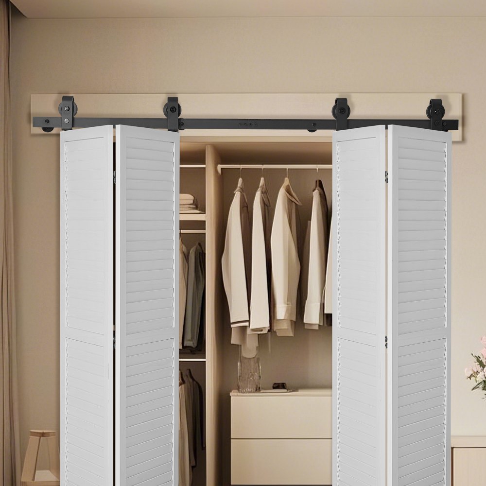 VEVOR Bi-Folding Sliding Barn Door Hardware Track Kit 64" for Four 15" Doors