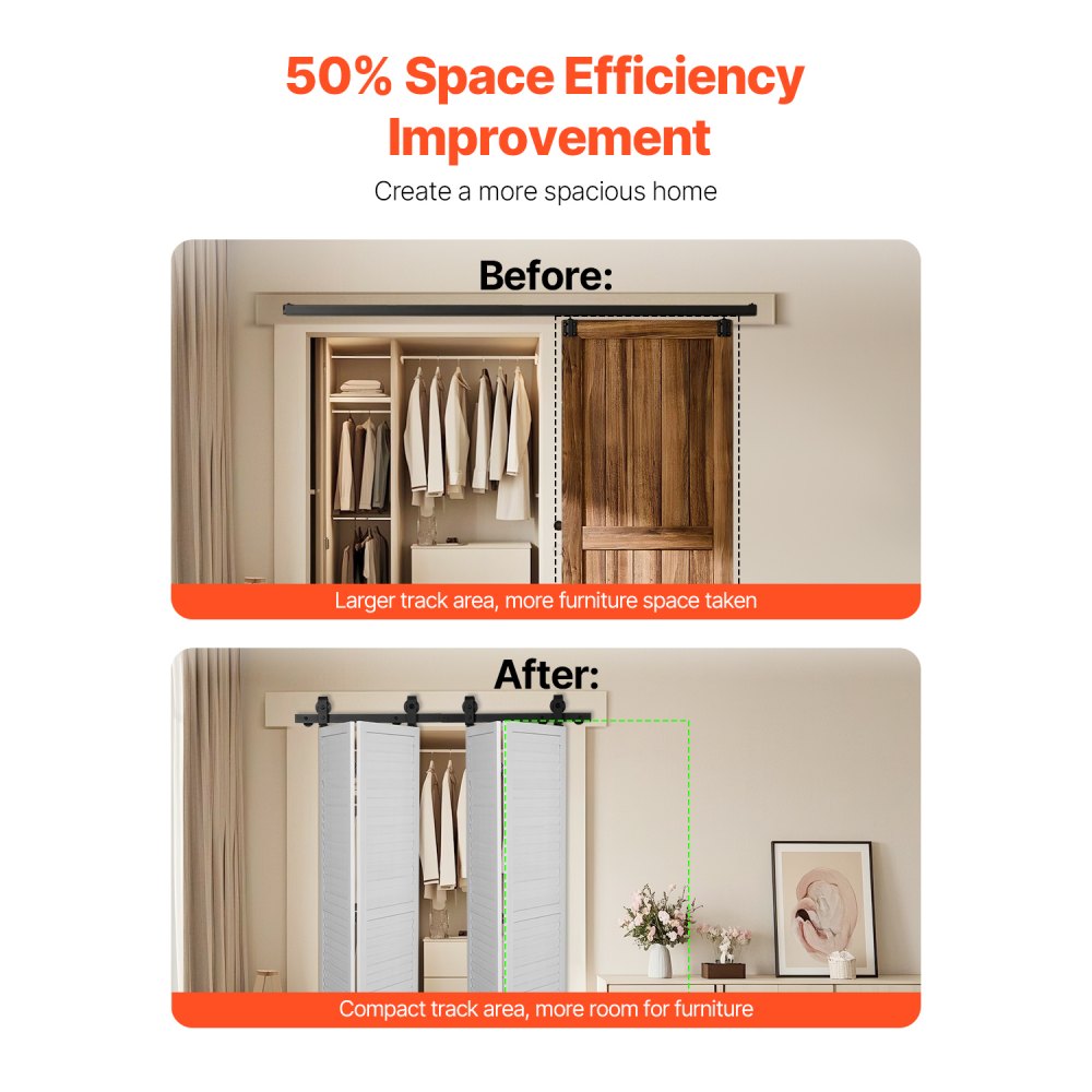 Bi-Folding Sliding Barn Door Hardware Track Kit 52" for Four 12" Doors