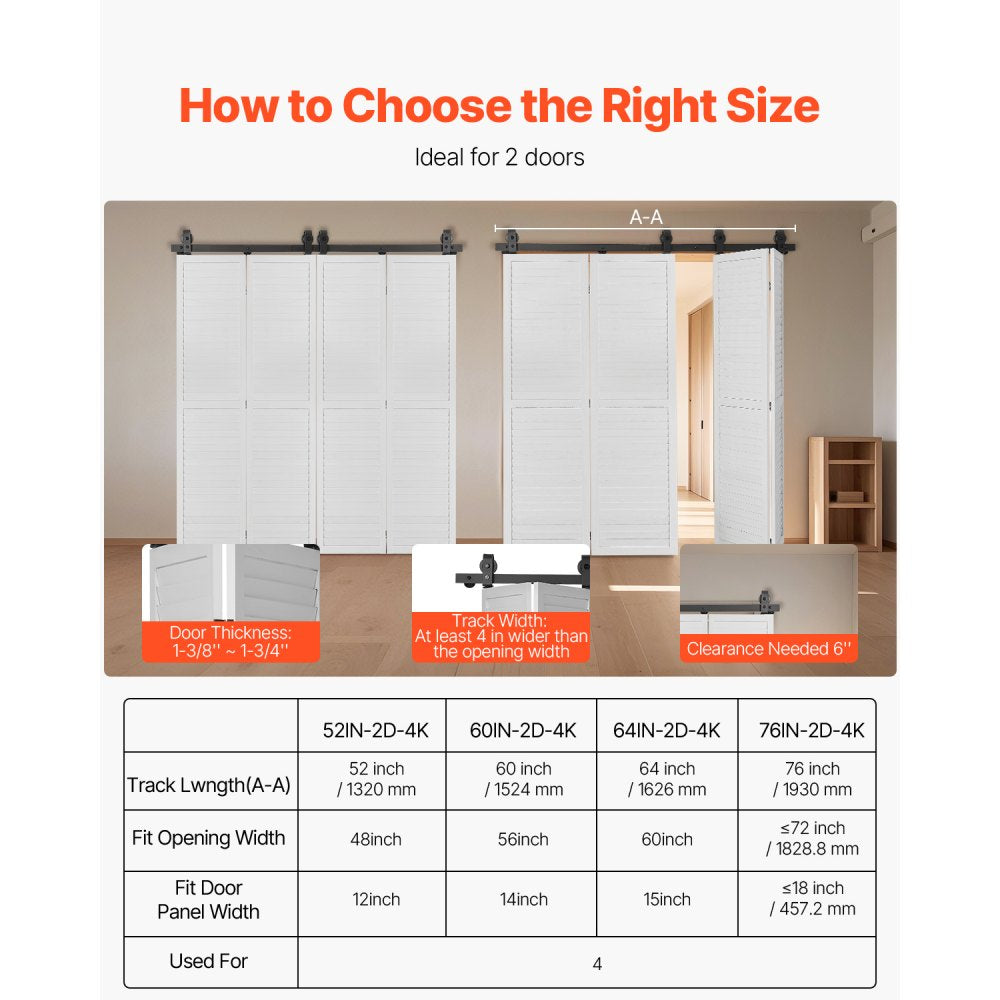 Bi-Folding Sliding Barn Door Hardware Track Kit 52" for Four 12" Doors