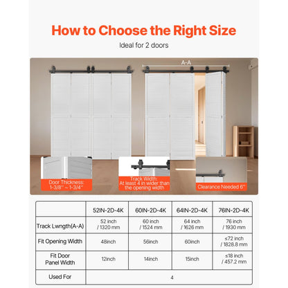 Bi-Folding Sliding Barn Door Hardware Track Kit 52" for Four 12" Doors