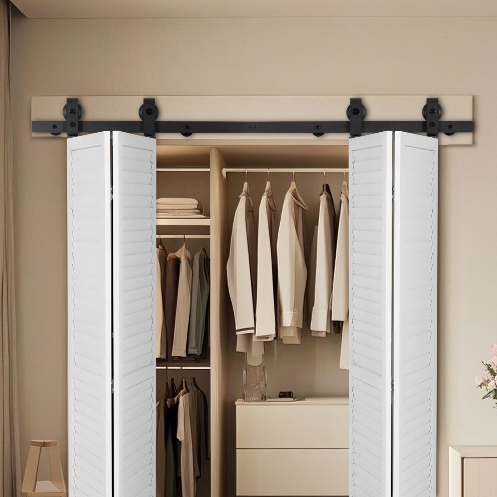 Bi-Folding Sliding Barn Door Hardware Track Kit 60" for Four 14" Doors