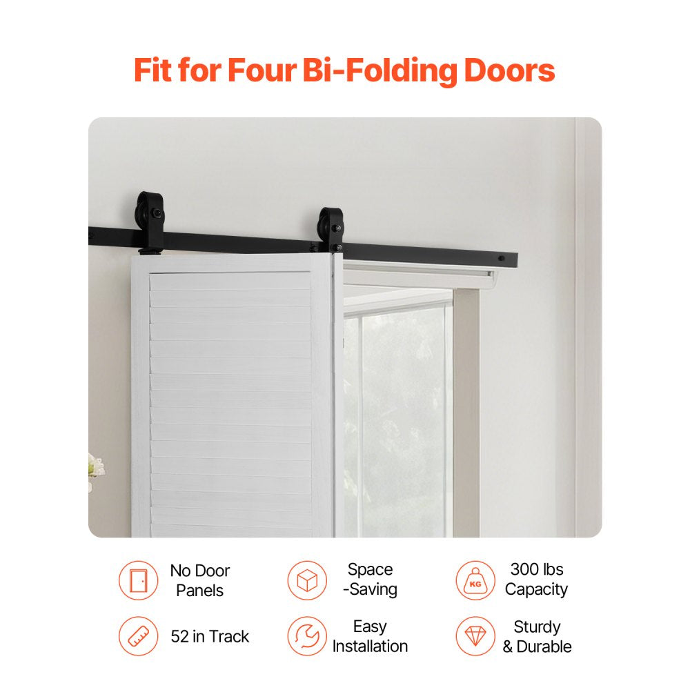 VEVOR Bi-Folding Sliding Barn Door Hardware Track Kit 52" for Two 24" Doors