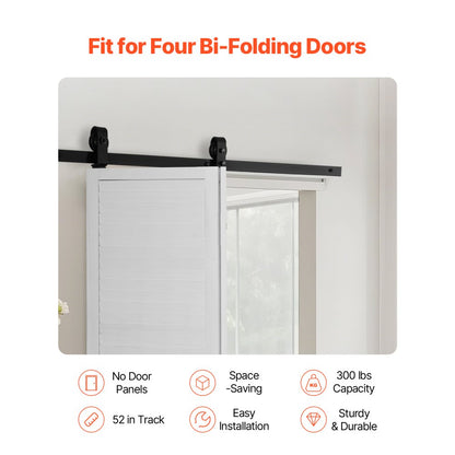 VEVOR Bi-Folding Sliding Barn Door Hardware Track Kit 52" for Two 24" Doors