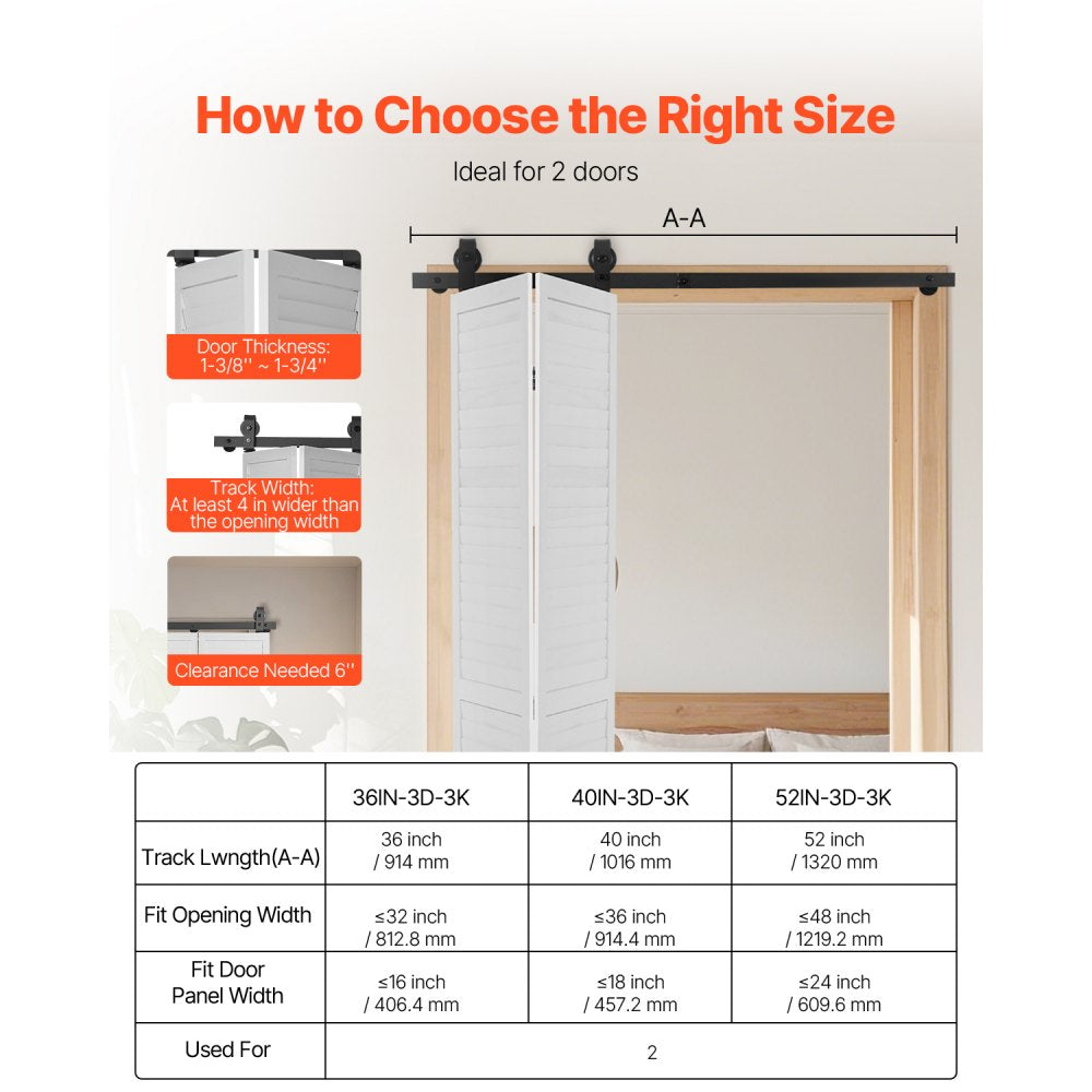 VEVOR Bi-Folding Sliding Barn Door Hardware Track Kit 52" for Two 24" Doors