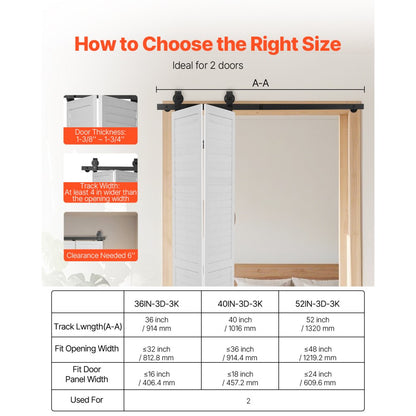 VEVOR Bi-Folding Sliding Barn Door Hardware Track Kit 52" for Two 24" Doors