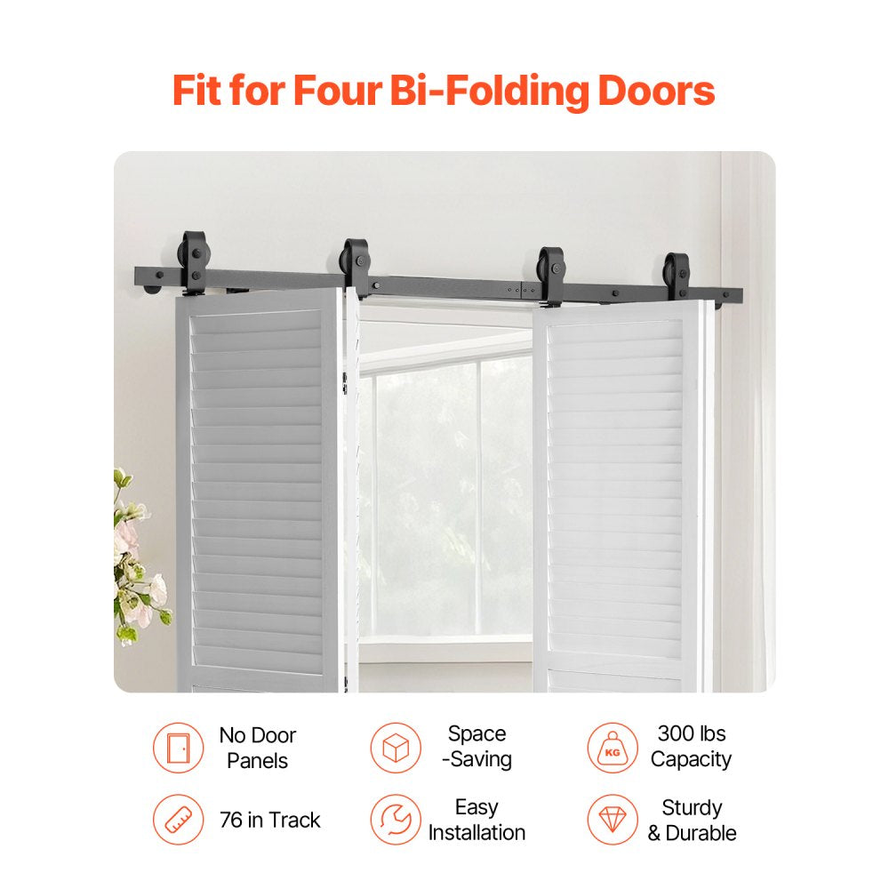 VEVOR Bi-Folding Sliding Barn Door Hardware Track Kit 76" for Four 18" Doors