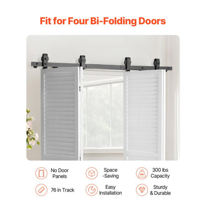 VEVOR Bi-Folding Sliding Barn Door Hardware Track Kit 76" for Four 18" Doors