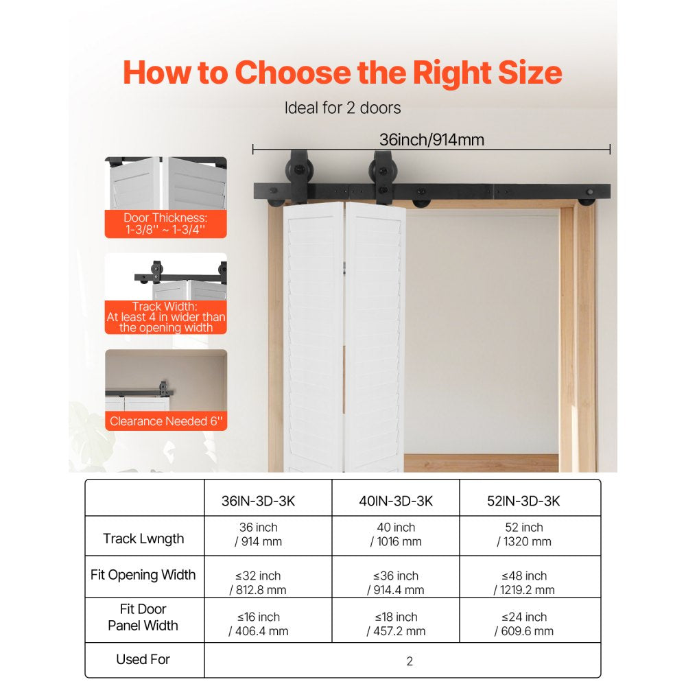 Bi-Folding Sliding Barn Door Hardware Track Kit 36" for Two 16" Doors