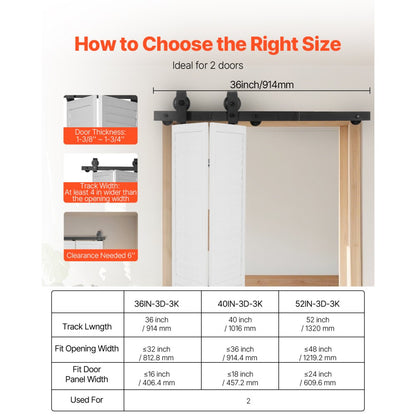 Bi-Folding Sliding Barn Door Hardware Track Kit 36" for Two 16" Doors