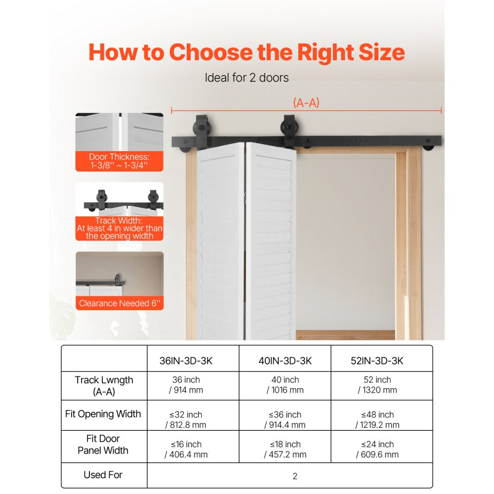 Bi-Folding Sliding Barn Door Hardware Track Kit 40" for Two 18" Doors
