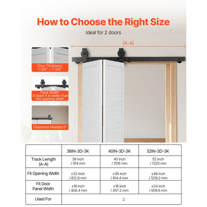 Bi-Folding Sliding Barn Door Hardware Track Kit 40" for Two 18" Doors