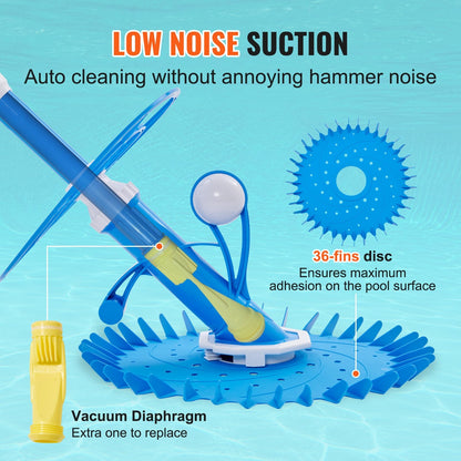 Automatic Pool Vacuum Cleaner with Low Noise and Extra Diaphragm, 8m Hoses