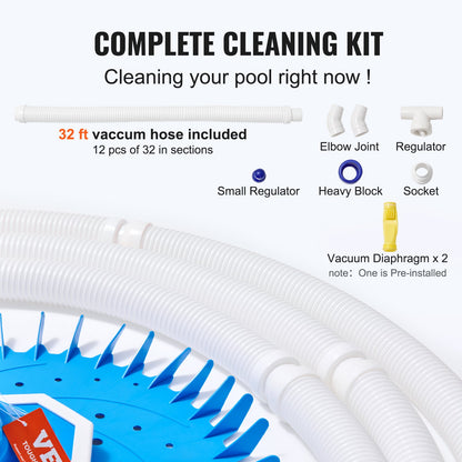 VEVOR Automatic Suction Pool Cleaner, Low Noise Pool Vacuum Cleaner with Extra Diaphragm,