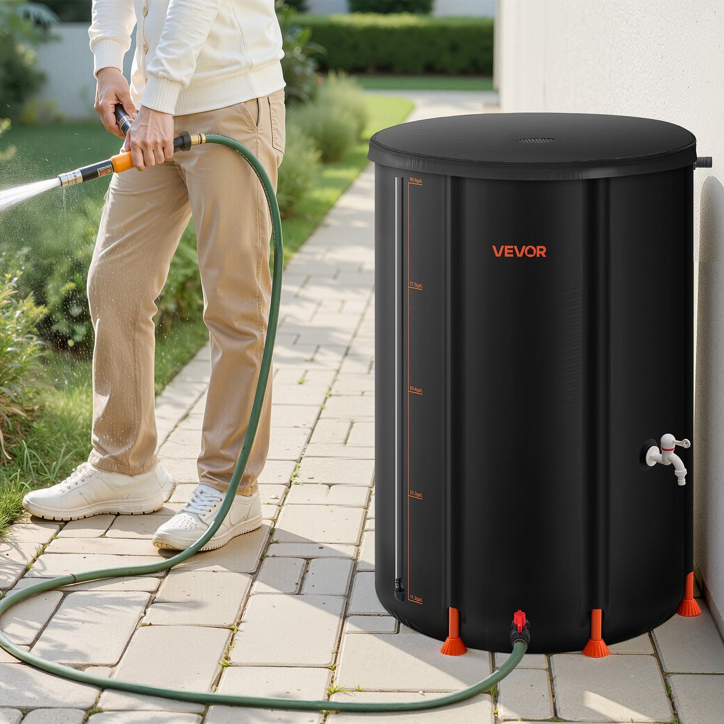 Collapsible Rain Barrel, 380 L Portable Rain Water Collection Barrel, 1000D PVC Rainwater Collection System, Garden Water Catcher Tank Storage Container with Spigot & Overflow Kit, Black