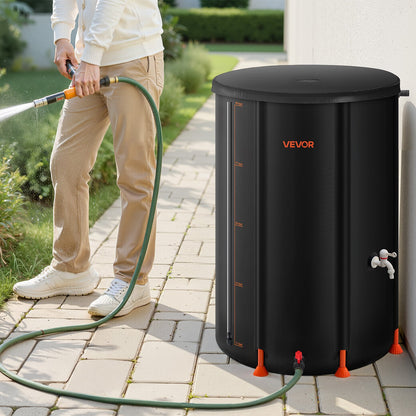 Collapsible Rain Barrel, 380 L Portable Rain Water Collection Barrel, 1000D PVC Rainwater Collection System, Garden Water Catcher Tank Storage Container with Spigot & Overflow Kit, Black