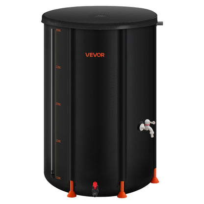 Collapsible Rain Barrel, 380 L Portable Rain Water Collection Barrel, 1000D PVC Rainwater Collection System, Garden Water Catcher Tank Storage Container with Spigot & Overflow Kit, Black