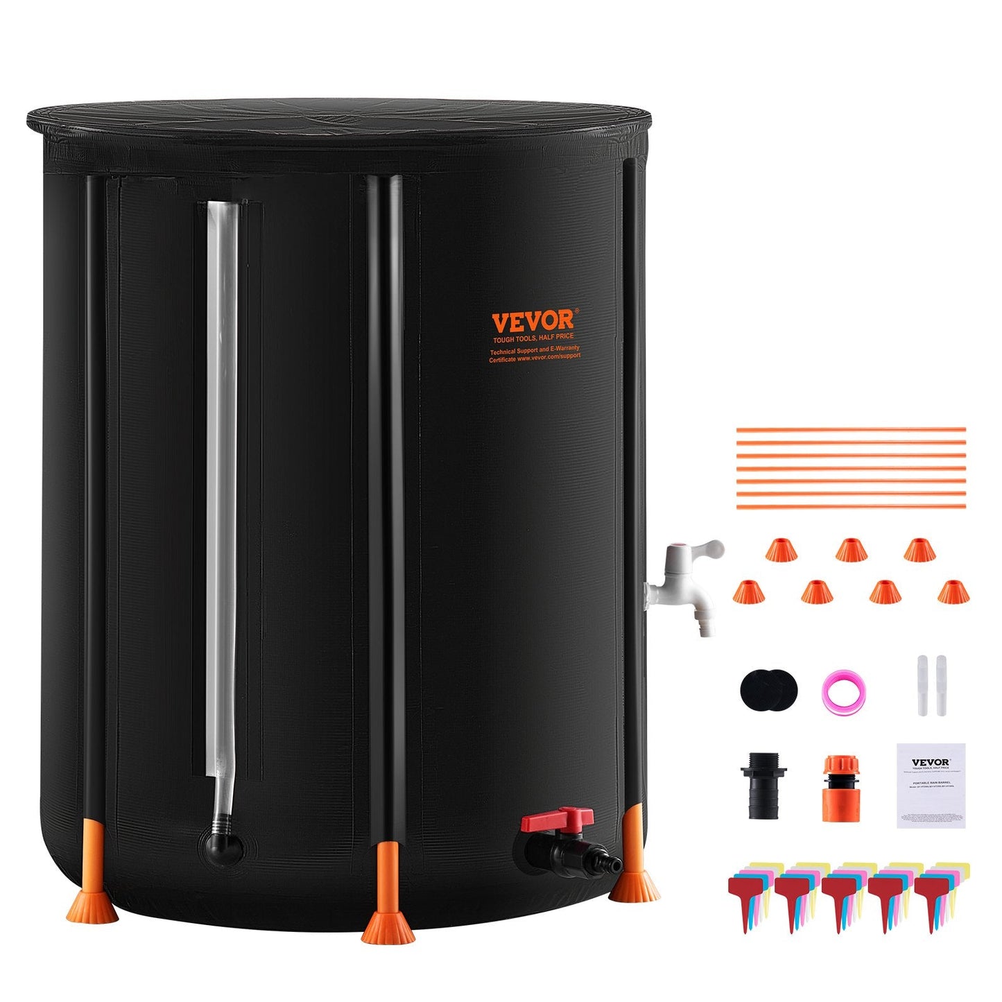 Collapsible 380L Rain Barrel with Spigots & Overflow Kit, Durable 1000D PVC