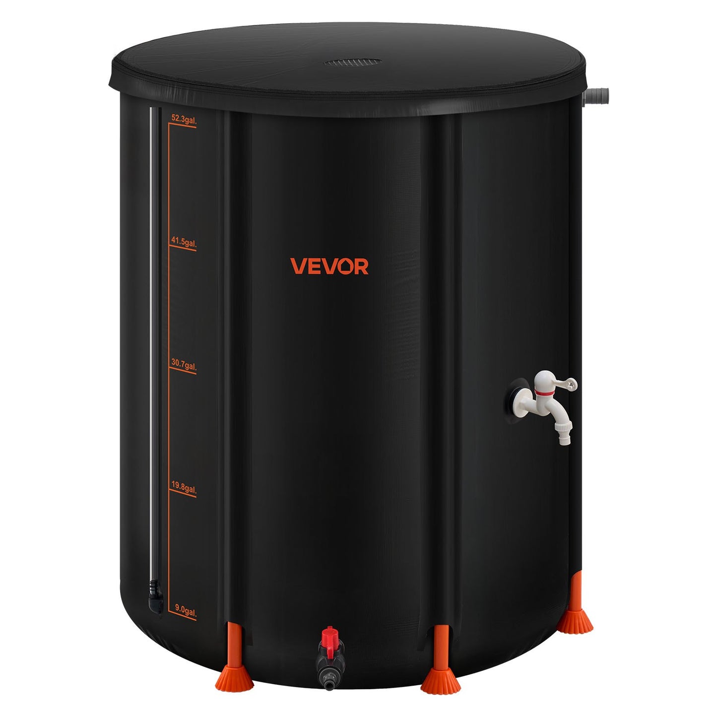 Collapsible Rain Barrel, 201 L Portable Rain Water Collection Barrel, 1000D PVC Rainwater Collection System, Garden Water Catcher Tank Storage Container with Spigot & Overflow Kit, Black
