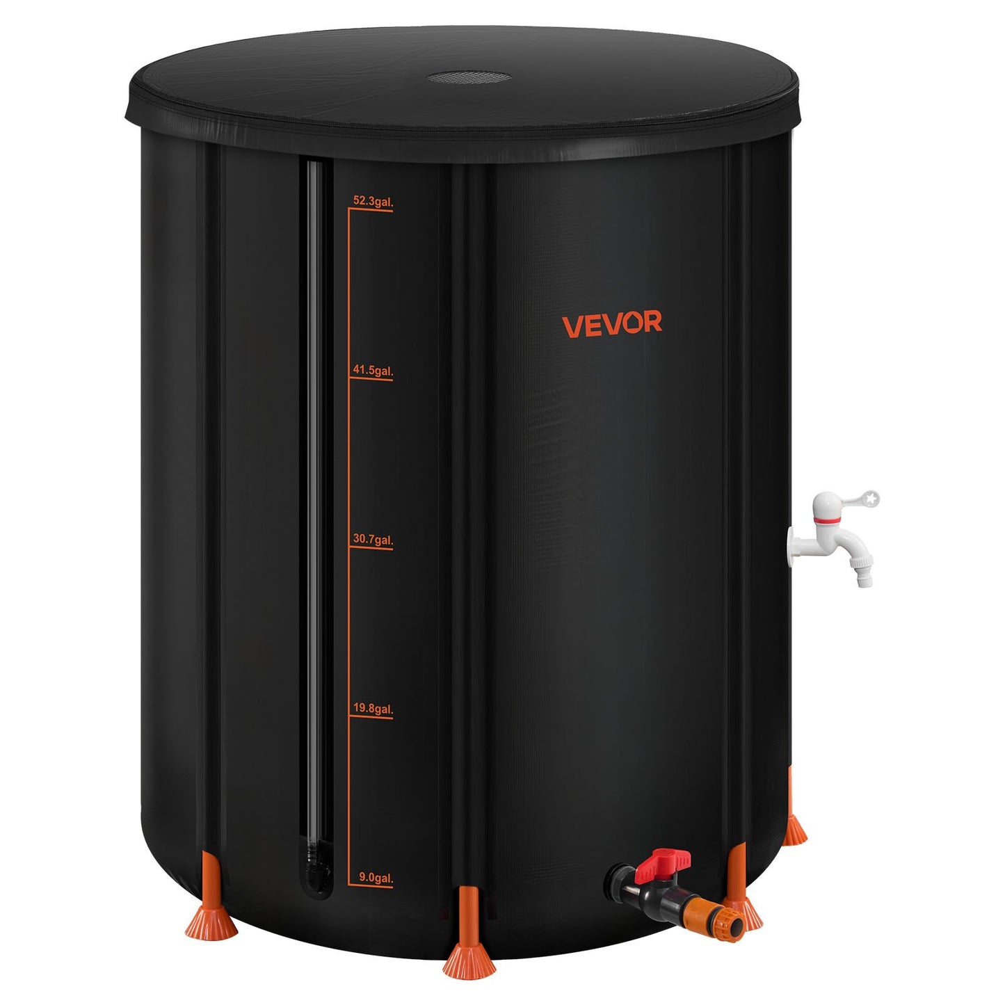 Collapsible Rain Barrel, 201 L Portable Rain Water Collection Barrel, 1000D PVC Rainwater Collection System, Garden Water Catcher Tank Storage Container with Spigot & Overflow Kit, Black