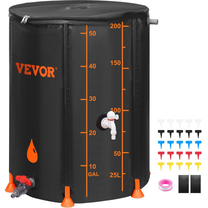 VEVOR Collapsible Rain Barrel Rain Catcher 53 Gallon Large Capacity PVC Black