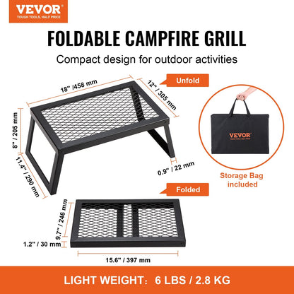 Portable Folding Campfire Grill with Steel Fire Pit for Outdoor BBQ and Picnics