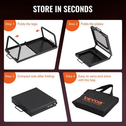 VEVOR Folding Campfire Grill Portable Camping Fire Pit Steel Outdoor BBQ Picnic