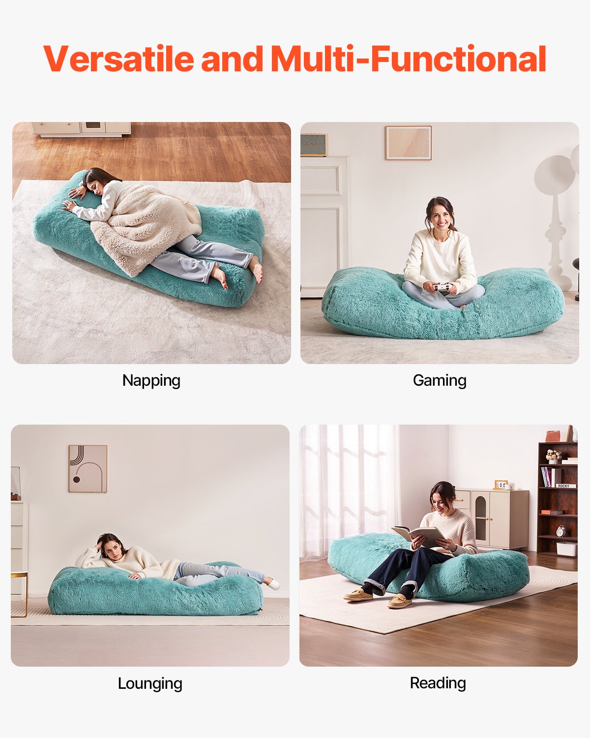 VEVOR Bean Bag Chair with Removable & Washable Cover for Adult Fluffy Plush Blue
