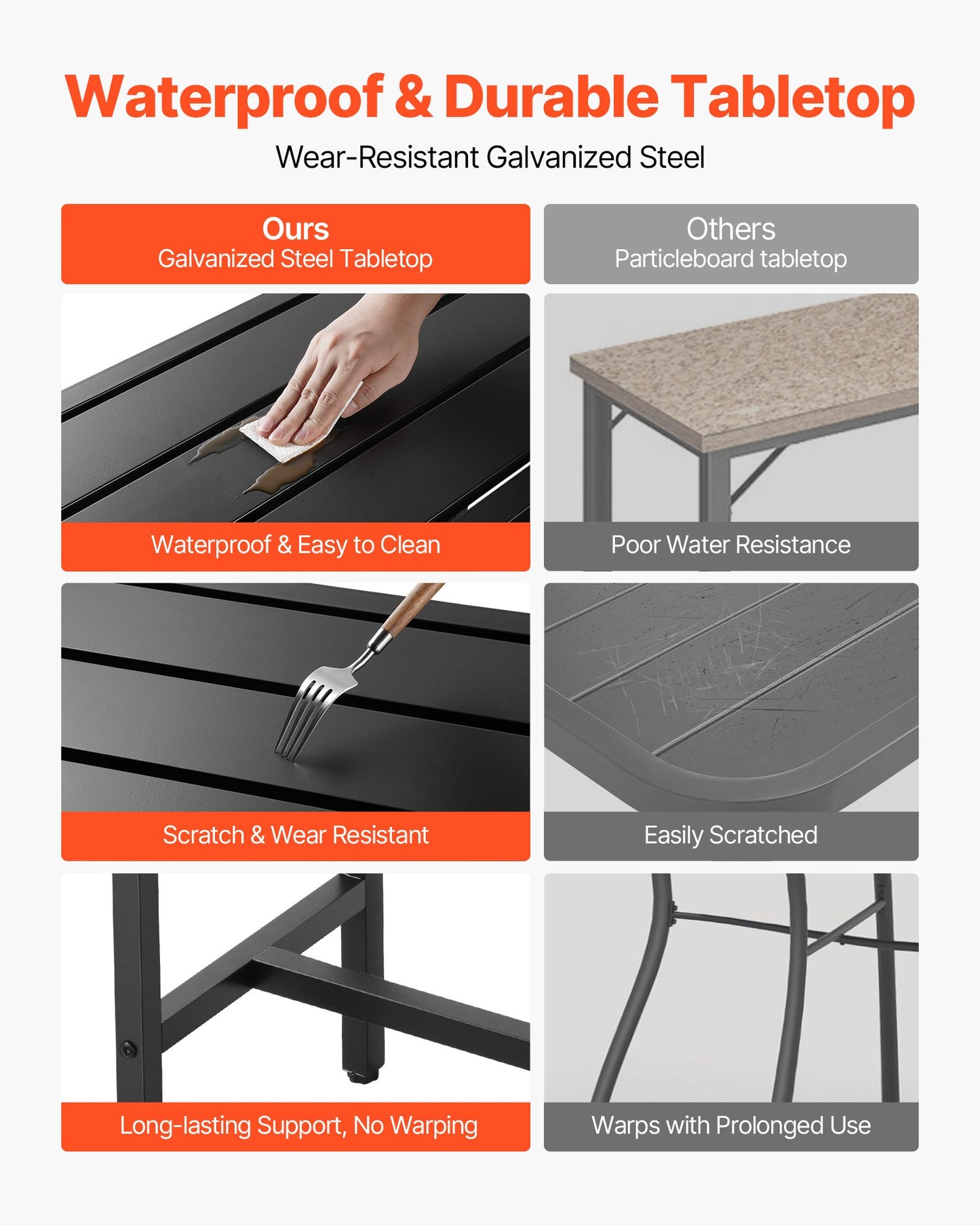 Outdoor Bar Table, 100 x 37.5 cm Patio Bar Table, Waterproof Top & Sturdy Metal Frame, Rectangle Counter Height Dining Tables, Outdoor Furniture for Balcony, Yard, Hot Tub, Poolside, Indoor