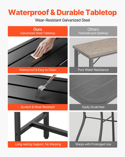 Outdoor Bar Table, 100 x 37.5 cm Patio Bar Table, Waterproof Top & Sturdy Metal Frame, Rectangle Counter Height Dining Tables, Outdoor Furniture for Balcony, Yard, Hot Tub, Poolside, Indoor