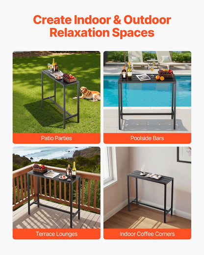 Outdoor Bar Table, 100 x 37.5 cm Patio Bar Table, Waterproof Top & Sturdy Metal Frame, Rectangle Counter Height Dining Tables, Outdoor Furniture for Balcony, Yard, Hot Tub, Poolside, Indoor