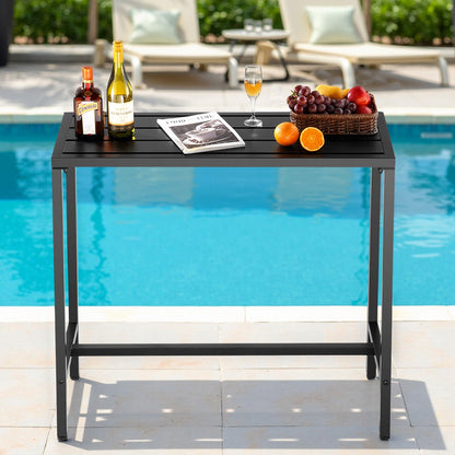 Outdoor Bar Table, 100 x 37.5 cm Patio Bar Table, Waterproof Top & Sturdy Metal Frame, Rectangle Counter Height Dining Tables, Outdoor Furniture for Balcony, Yard, Hot Tub, Poolside, Indoor