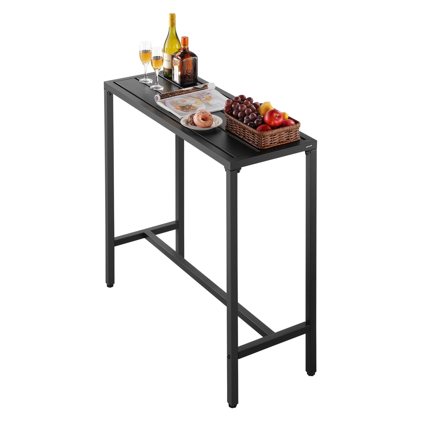Outdoor Bar Table, 100 x 37.5 cm Patio Bar Table, Waterproof Top & Sturdy Metal Frame, Rectangle Counter Height Dining Tables, Outdoor Furniture for Balcony, Yard, Hot Tub, Poolside, Indoor