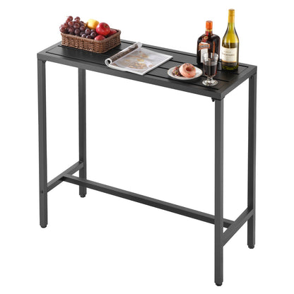 Outdoor Bar Table, 100 x 37.5 cm Patio Bar Table, Waterproof Top & Sturdy Metal Frame, Rectangle Counter Height Dining Tables, Outdoor Furniture for Balcony, Yard, Hot Tub, Poolside, Indoor