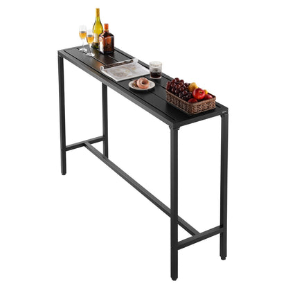 Outdoor Bar Table, 140 x 37.5 cm Patio Bar Table, Waterproof Top & Sturdy Metal Frame, Rectangle Counter Height Dining Tables, Outdoor Furniture for Balcony, Yard, Hot Tub, Poolside, Indoor