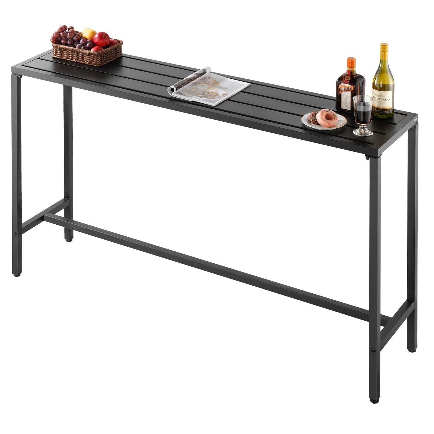 Outdoor Bar Table, 160 x 37.5 cm Patio Bar Table, Waterproof Top & Sturdy Metal Frame, Rectangle Counter Height Dining Tables, Outdoor Furniture for Balcony, Yard, Hot Tub, Poolside, Indoor
