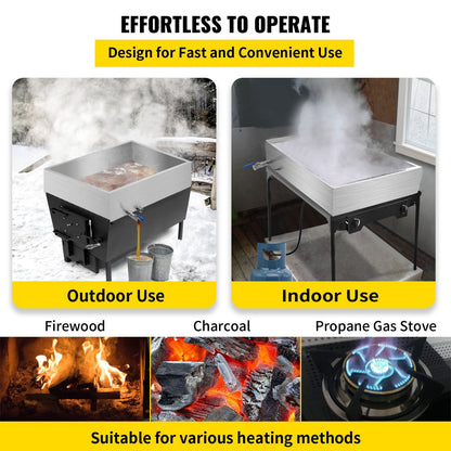 Stainless Steel Maple Syrup Evaporator Pan with Valve, 0.76x0.41x0.24m, 12.7 kg