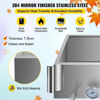 VEVOR Maple Syrup Evaporator Pan 30x16x19 Inch Stainless Steel Maple Syrup Boiling