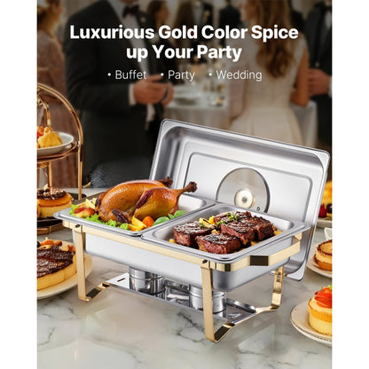 VEVOR 4 Qt 2 Pack Rectangle Chafing Dish Buffet Set Halfsize Pan Stainless Steel