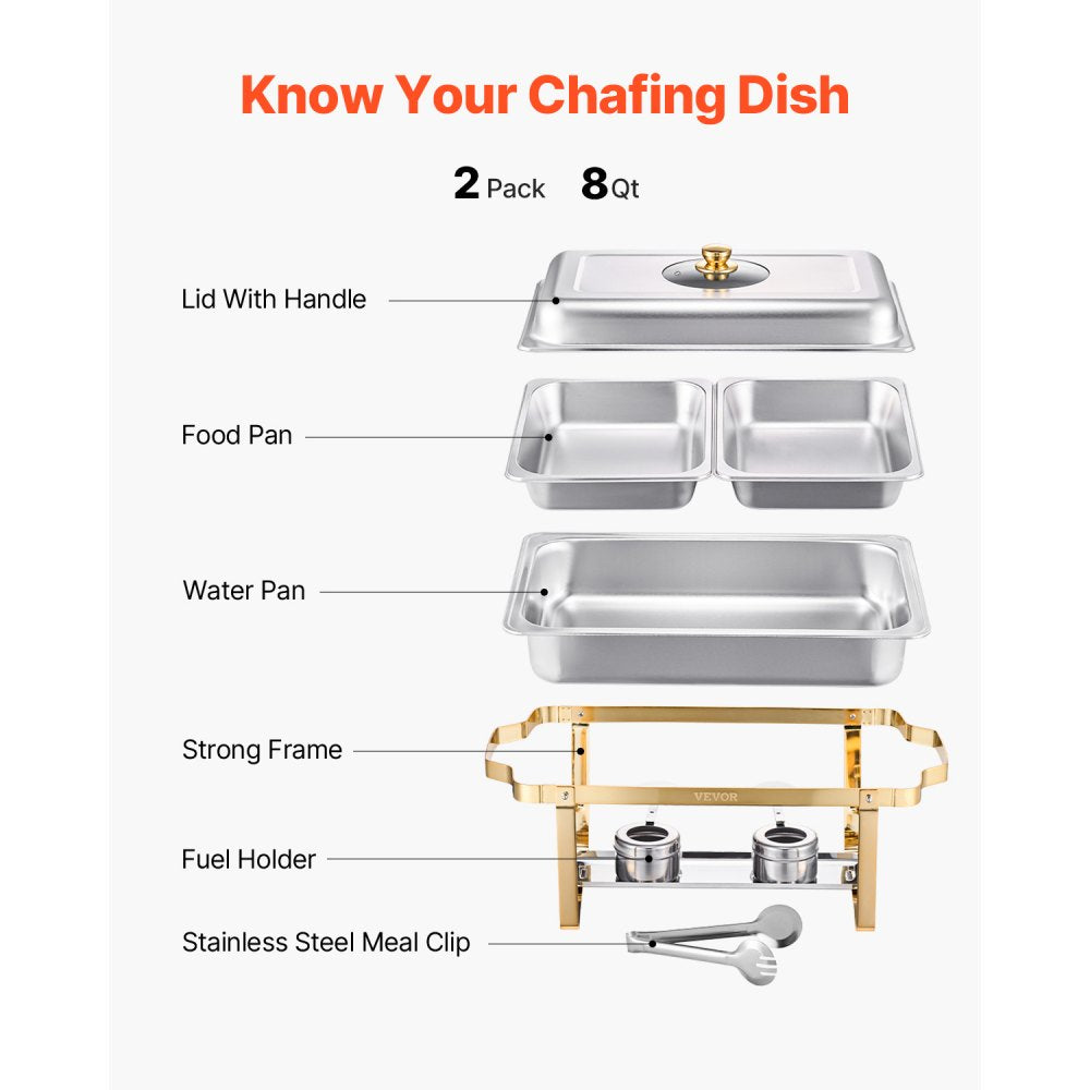 VEVOR 4 Qt 2 Pack Rectangle Chafing Dish Buffet Set Halfsize Pan Stainless Steel